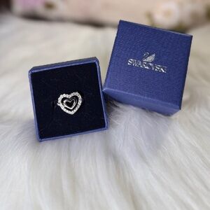 Swarovski Crystal LADY Heart Ring Silver Stamped Swan Retired
